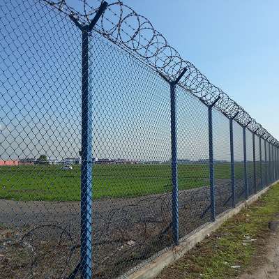 High security chain link airport fence with razor barbed wire